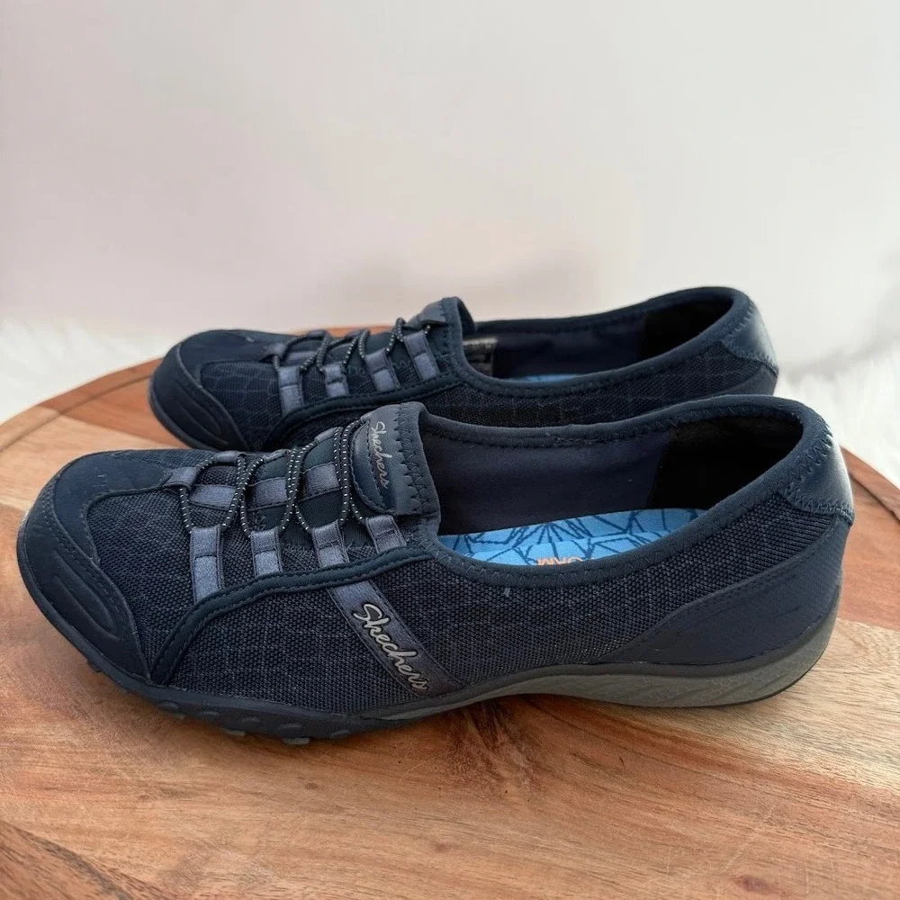 Skechers Relaxed Fit Memory Foam Navy Blue Bungee‎ Slip On Sneakers Wmns Sz 6.5